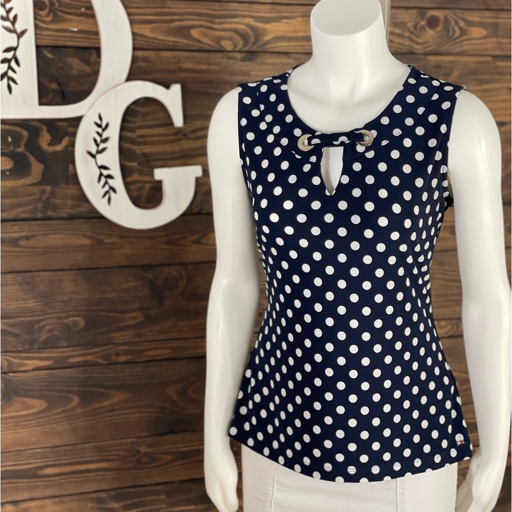 Tommy Hilfiger | Polka Dot‎ Grommet Split Notch Neck Sleeveless Top
